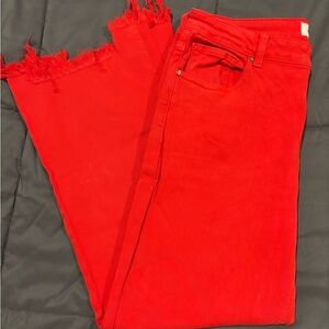 Vibrant Red Ankle-Cropped Women's Jeans